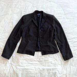 Minimal Vintage Silk Black Ann Taylor Blazer Jacket 2P 2 XS Womens